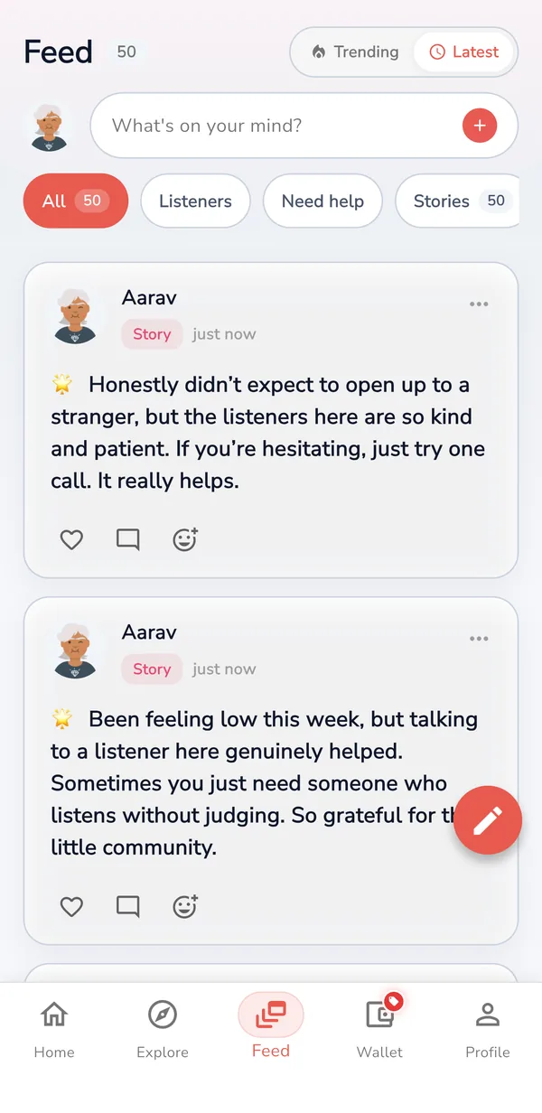 Frenly Feed screen